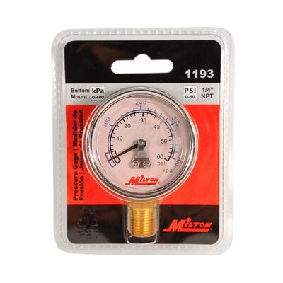 Milton Industries Gage 1/4" NPT, 0-60 PSI  - Bottom Mount