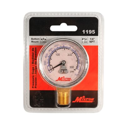 Milton Industries Gage 1/4" NPT, 0-300 PSI - Bottom Mount