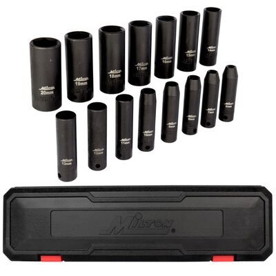 Milton Industries 15pcs 3/8 Dr. 6-20MM Deep Socket  Set
