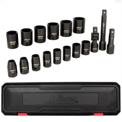 Milton Industries 17pcs 1/2 Dr. SAE 3/8" &hyphen; 1-1/8" Shallow Socket Set