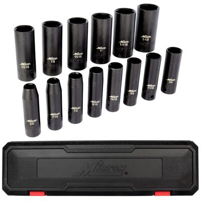 Milton Industries 14pcs 1/2 Dr. SAE 3/8" &hyphen; 1-1/8" Deep Socket Set