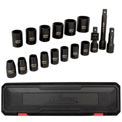 Milton Industries 17pcs 1/2 Dr. 11-30MM Shallow Socket Set