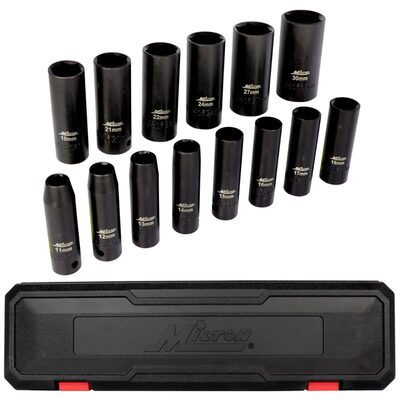 Milton Industries 14pcs 1/2 Dr. 11-30MM Deep Socket  Set
