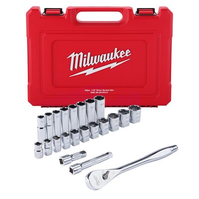 Milwaukee Tool 22 pc 1/2" Drive SAE Ratchet and Socket Set with FOUR FLAT Sides
