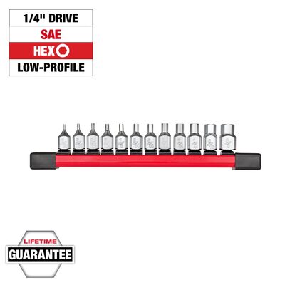 Milwaukee Tool 1/4 Inch Drive Low-Profile Hex Bit Socket Set - SAE - 12 Piece