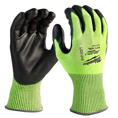 Milwaukee Tool 12 Pk Hi-Vis Cut Lvl 4 Poly Dip-XXL