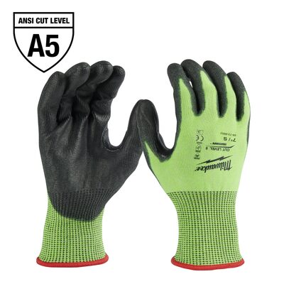 Milwaukee Tool High Visibility Cut Level 5 Polyurethane Dipped Gloves - M