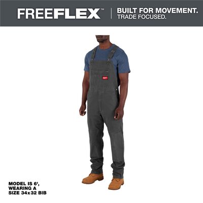 Milwaukee Tool FREEFLEX Unlined Bib Overalls - Gray - Size 32 X 30