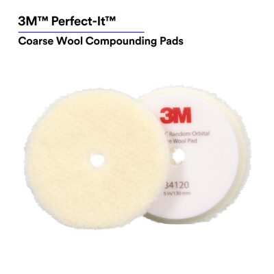 3M Perfect-It Random Orbital Wool Compounding Pad 34120, Coarse, White, 5 in (130 mm)