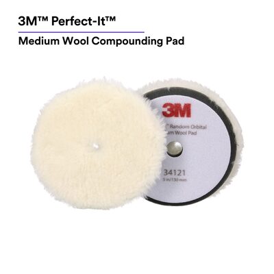 3M Perfect-It Random Orbital Wool Compounding Pad 34121, Medium, White, 5 in (130 mm)