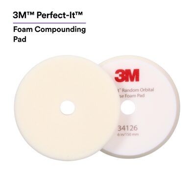 3M Perfect-It Random Orbital Foam Compounding Pad 34126, Coarse, White, 6 in (150 mm)