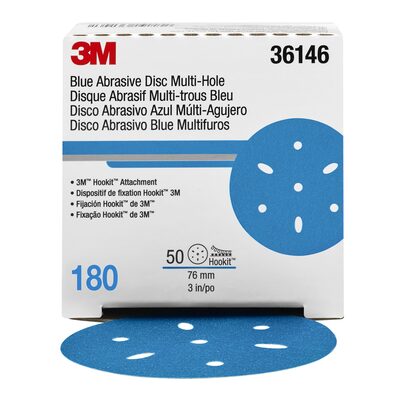 3M Hookit Blue Abrasive Disc 321U, 36146, 3 in, 180, Multi-hole