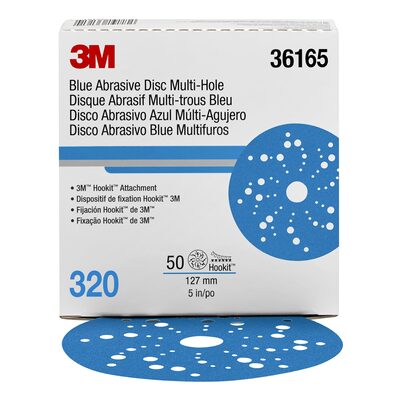 3M Hookit Blue Abrasive Disc 321U, 36165, 5 in, 320, Multi-hole