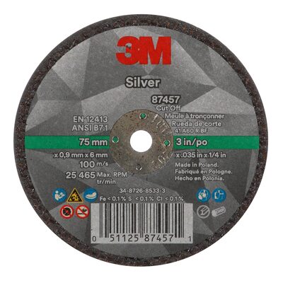 3M Silver Cut-Off Wheel, 87457, 60+, T1, 3 in x 0.035 in x 1/4 in