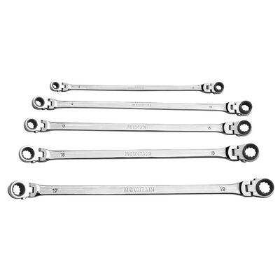 Mountain Ratcheting Wrench Set 5 Piece Metric Double Box Universal Spline Reversible 90 Tooth Long Flexible