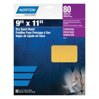 Norton Gold Reserve 00633 H290 Series Sanding Sheet, 9 in W x 11 in L, P80 Grit, Coarse Grade