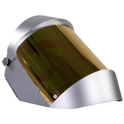 OBERON Face Shield with Ratcheting Headgear - Heat Reflective - Window: Dark Green Gold Anti-Fog  - With Lower Crown and Shield Extender