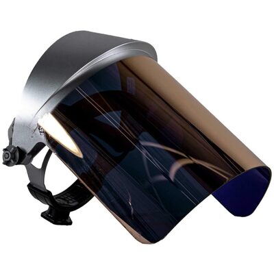 OBERON Face Shield with Ratcheting Headgear - Heat Reflective - Window: Didymium Gold - With Lower Crown and Shield Extender