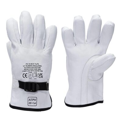 Oberon Gloves - Rubber Electrical Glove Leather Protectors - Class 00 & Class 0 - Size: Regular - 9
