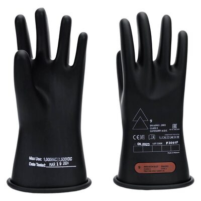 Oberon Gloves - Rubber Electrical - Class 0 - Length: 11" -  Rolled Cuff - Size: Large - 9