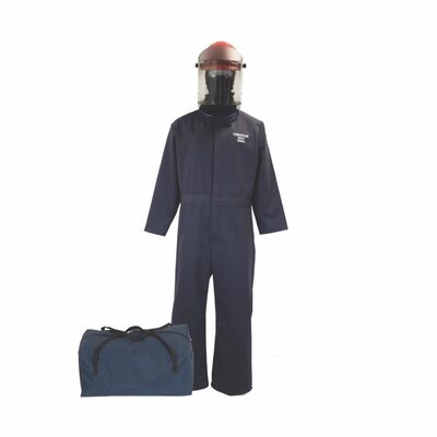 OBERON Bag Kit - Arc Flash - 30 Cal TCG - Comes With Coveralls, Hard Cap, Face Shield, Balaclava & Storage Bucket - Color: Navy Blue - Size: Medium