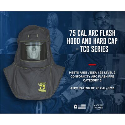 OBERON Hood with Hard Cap - Arc Flash - 75 Cal TCG - Color: Black - Window: True Color Grey (TCG)