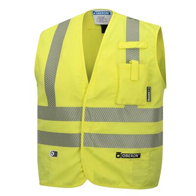 OBERON Safety Vest - Hi-Vis FR/ARC-Rated 7.5 oz 88/12 - Snap Closure - Hi-Vis Yellow - Size: XL