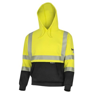 OBERON Hoodie - Hi-Vis 100% FR/Arc-Rated Heavyweight 12 oz Cotton Fleece - Pullover - Black Bottom - Hi-Vis Yellow - Size: XL