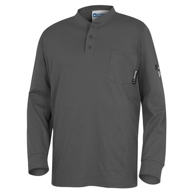 OBERON Henley Shirt - 100% FR/Arc-Rated 7 oz Cotton Interlock - Long Sleeves - Grey - Size: S