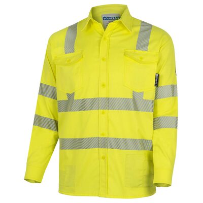 OBERON Button Up Shirt - Hi-Vis FR/Arc-Rated 7.5 oz  88/12 - Hi-Vis Yellow - Size: M