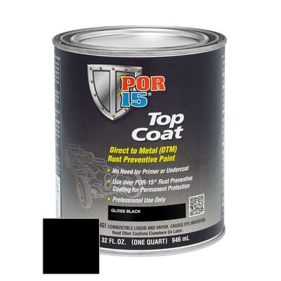 POR-15 INC 45808 Top Coat DTM Paint, 1 pt Can, Gloss Black, Liquid, 30 to 60 min Curing