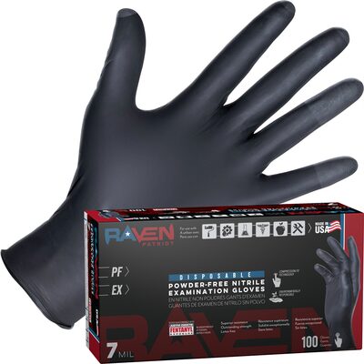 SAS Safety Raven Patriot Powder-Free Exam Grade Nitrile Disposable Gloves - 7 Mil - 100PK - Medium