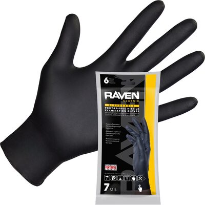 SAS Safety Raven Powder-Free Exam Grade Nitrile Disposable Gloves - 7 Mil - 6PK - X-Large