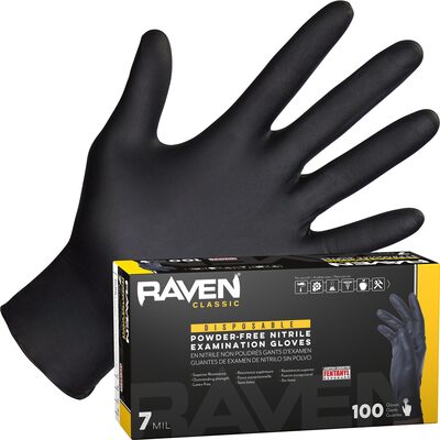 SAS Safety Raven Powder-Free Exam Grade Nitrile Disposable Gloves - 7 Mil - 100PK - Small