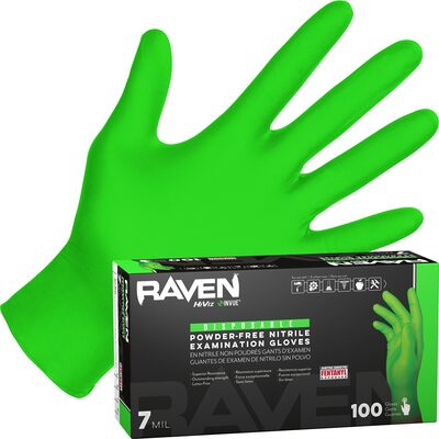 SAS Safety Raven InVue Powder-Free Exam Grade Nitrile Disposable Gloves - 7 Mil - 100PK - Medium