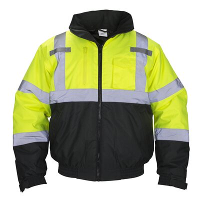 SAS Safety Class-3 Hooded Reflective Yellow Bomber Jacket, XL