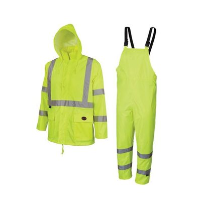 Pioneer 150D Oxford Poly/PVC Waterproof Rainsuit  - Color:  Hi-Viz Yellow/Green  - Size: L