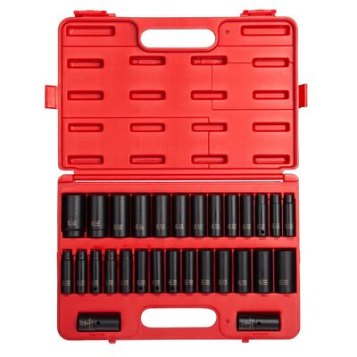 SUNEX 1/2" Drive 29 Piece SAE and Metric Deep Impact Soc