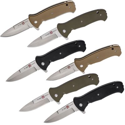 SUNEX  AL Mar SERE 2020 Assisted Open Liner Lock D2 3.6 Inch Satin Finish Plain Edge Talon Blade with G10 Handle Tactical Folding Knive Bundle - Black/Coyote Tan/Olive Drab Green - 6 Knives