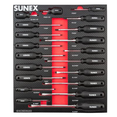 SUNEX Phillips Slotted and Torx Magnetic 20 Piece Screwdriver Set in EVA Foam