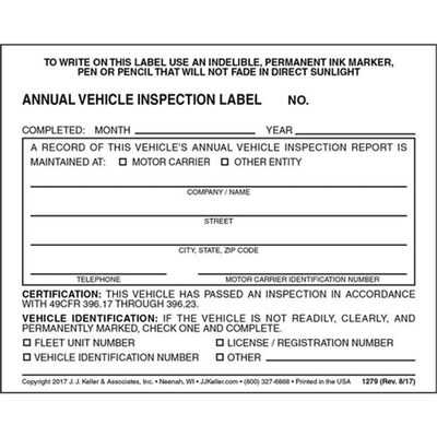 Tire Mechanic's Resource Annual Vehicle Inspection Label - Vinyl w/ Mylar L