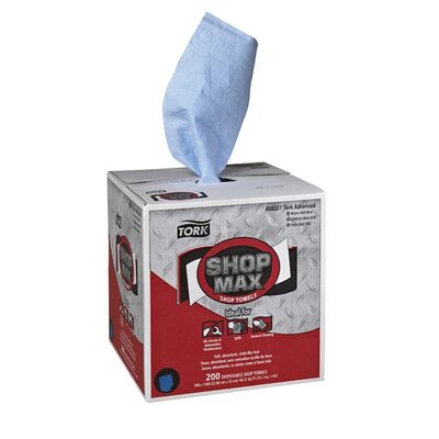 Tork Molnlycke ShopMax 450337 Centerfeed Dry Wipe, 216.67 ft L x 9 in W Roll, 200, Paper, Blue, 1 Plys