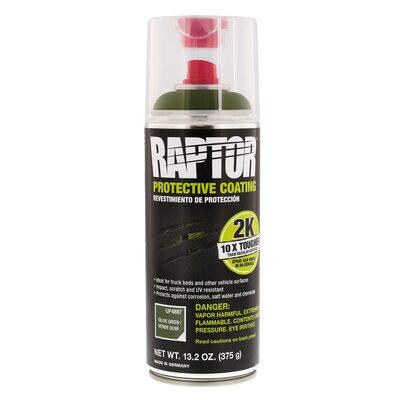 U Pol Products RAPTOR UP4887 2K Bedliner Aerosol, 13.2 oz Aerosol Can, Olive Green, 14.5 sq-ft Coverage