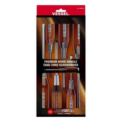 Vessel Tools Premium Wood Handle Tang-Thru Screw Driver 6 Piece Set