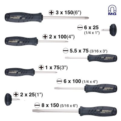 Vessel Tools ARMOR GRIP Screwdriver 8PC. Set