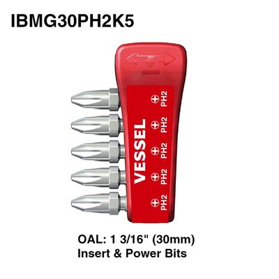 Vessel Tools Impact Ball Torsion Bits PH2X30 5PC (MG Holder)