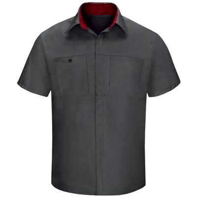 Workwear Outfitters Men's Long Sleeve Perform Plus Shop Shirt w/ Oilblok Tech Charcoal/Red, XL