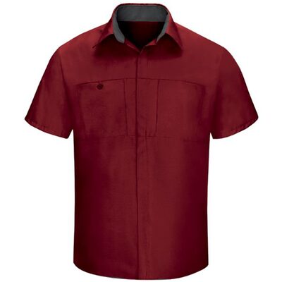 Workwear Outfitters Men's Short Sleeve Perform Plus Shop Shirt w/ Oilblok Tech Red/Charcoal, Small