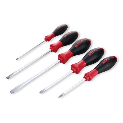Wiha Tools 5 Piece SoftFinish Set Includes: Phillips #1 x 80mm, Phillips #2 x 100mm, Slotted 8.0mm x 150mm, Slotted 6.5mm x 150mm, and Slotted 4.5mm x 125mm